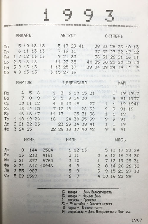 календарь на 1993 год